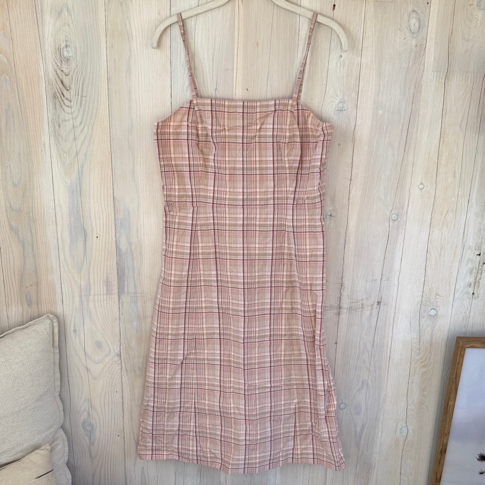 J. Crew Pink and Cream Plaid Midi Sundress